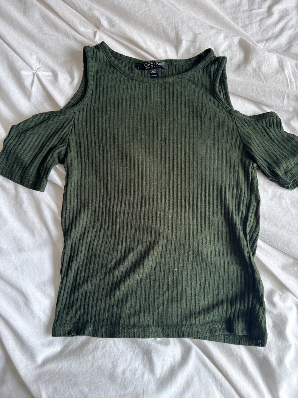 Topshop Dark Olive Ribbed Cold-Shoulder Top